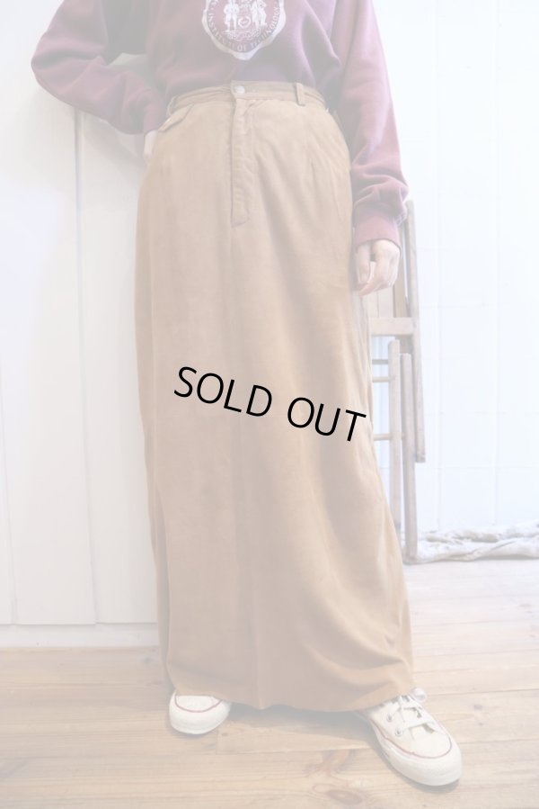 画像1: ”Ralph Lauren”ブラウン無地ポケット付きスウェードスカート