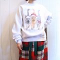 ▼30％OFF▼　ホワイト×グレー×ベージュクリスマス猫プリントクルーネック長袖スウェット