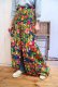 画像1: 70年代グリーン×ピンク×カラフル花柄フリルデザインロングスカート (1)