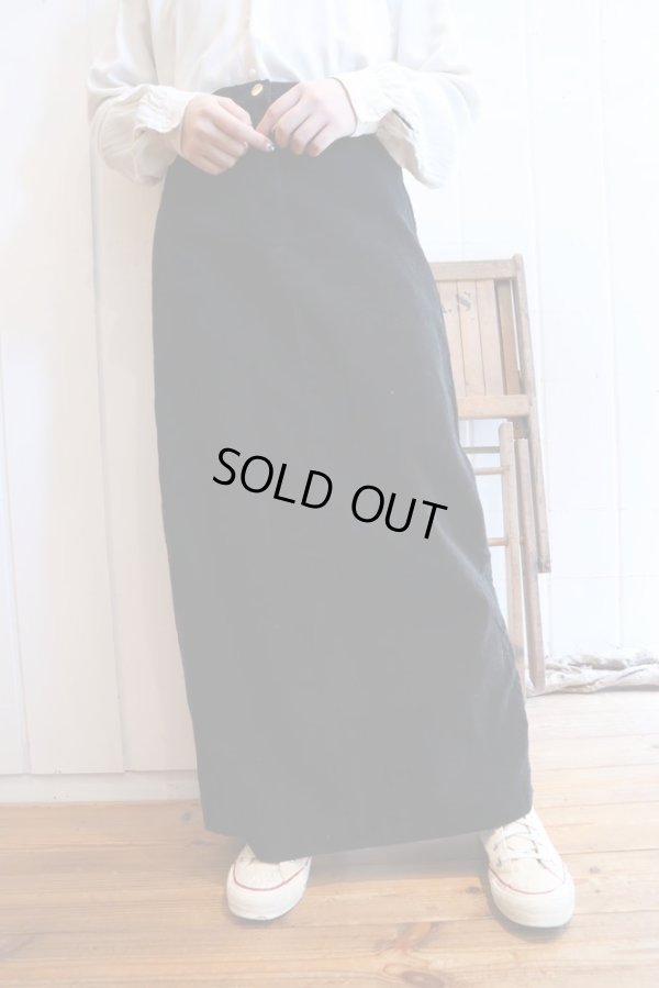 画像1: "Ralph Lauren"ブラック無地飾りポケット付きスリット入りコーデュロイスカート