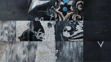 他の写真3: 50〜60年代ブラック×グレー×ブルー人＆花柄ストーン付きハンドペイントスカート