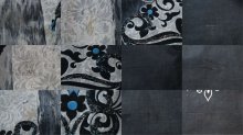 他の写真2: 50〜60年代ブラック×グレー×ブルー人＆花柄ストーン付きハンドペイントスカート