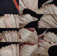 他の写真3: 70年代ブラック×くすみピンク×オフホワイトかぎ編みレース＆ベロアテープ付きVネック九分袖メキシカンロングドレス