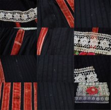 他の写真1: 70年代ブラック×くすみピンク×オフホワイトかぎ編みレース＆ベロアテープ付きVネック九分袖メキシカンロングドレス
