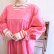 画像5: ピンク花刺繍ポケット＆袖口リボン付きラウンドネック七分袖ドレス