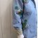 画像5: ライトブルー×グリーン×ホワイト亀ハンドペイント花柄レース＆胸ポケット付き長袖シャンブレーシャツ