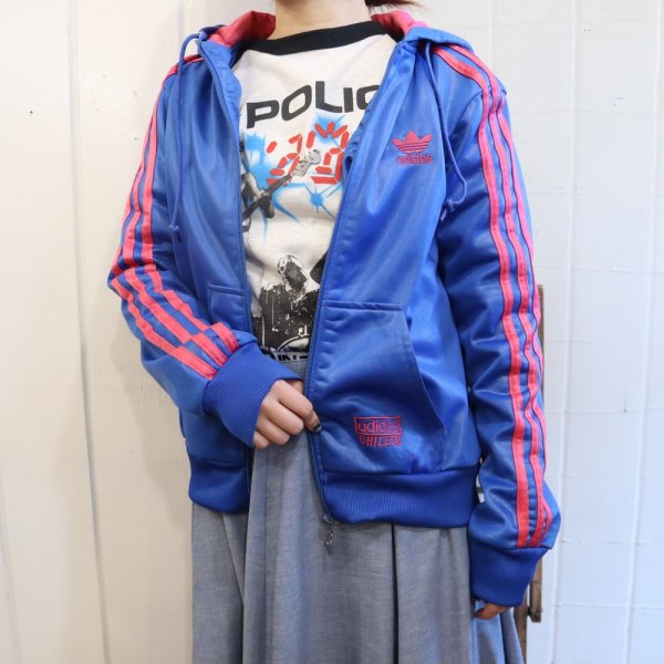 画像2: ”adidas”ブルー×ピンクロゴ刺繍ポケット＆フード付き長袖トラックジャケット