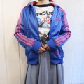 ”adidas”ブルー×ピンクロゴ刺繍ポケット＆フード付き長袖トラックジャケット