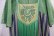 画像10: 70年代グリーン×ブルー×レッド刺繍ストライプリボンフリンジ＆ポケット付き半袖ロングドレス 