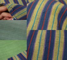 他の写真3: 70年代グリーン×ブルー×レッド刺繍ストライプリボンフリンジ＆ポケット付き半袖ロングドレス 