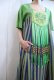 画像6: 70年代グリーン×ブルー×レッド刺繍ストライプリボンフリンジ＆ポケット付き半袖ロングドレス 