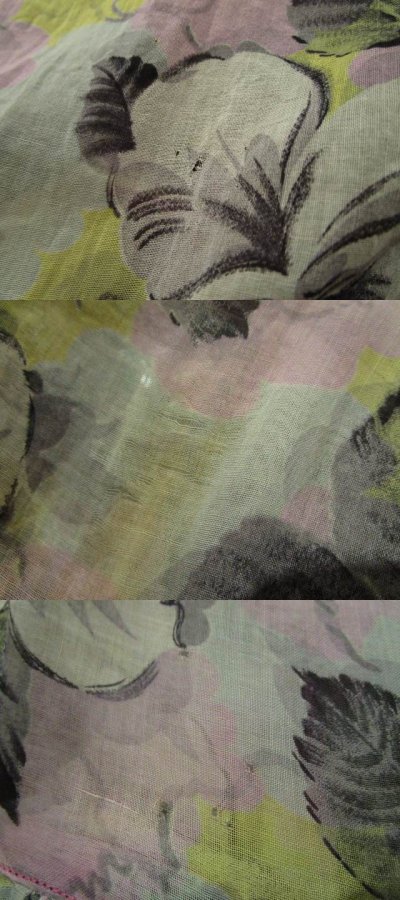 画像2: 50〜60年代ライトグレー×ピンク×イエロー花柄ハーフボタン襟付きフレンチスリーブ半袖シースルードレス