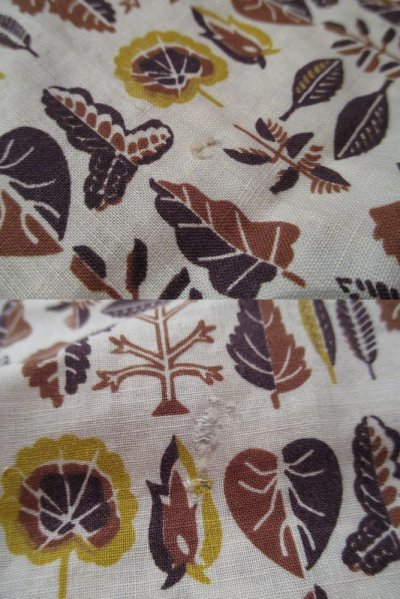 画像3: 50〜60年代ホワイト×ブラウン×イエロー葉っぱ柄フレアスカート