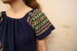 画像3: 70年代ネイビー×カラフルグアテマラ刺繍ラウンドネック半袖ロングドレス (3)