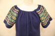 画像8: 70年代ネイビー×カラフルグアテマラ刺繍ラウンドネック半袖ロングドレス (8)