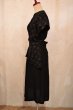 画像7: 50〜60年代ブラック無地ラメ付きペプラムクルーネック半袖ドレス (7)