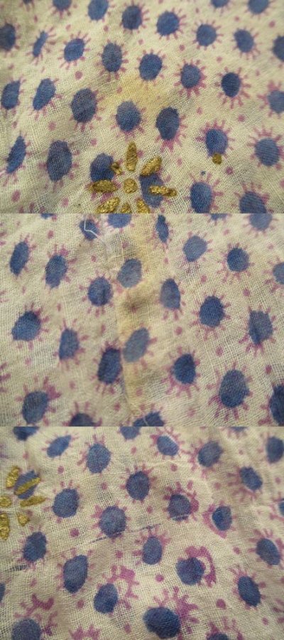 画像3: 70年代”Adini”ホワイト×サックス×ラベンダーピンク花柄キルティング切替ゴールドスタンプ付き長袖インド綿セットアップ