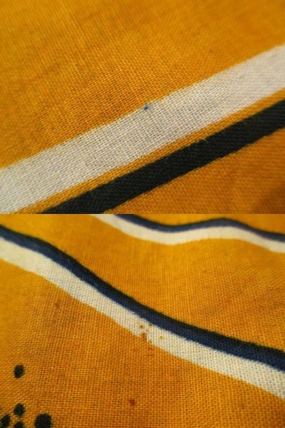 画像2: ネイビー×オレンジ×イエローくるみボタンVネック半袖アフリカンバティックシャツ