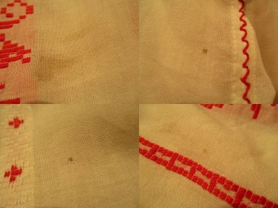 画像1: 60〜70年代ホワイト×レッドルーマニア刺繍ギャザーネック半袖シースルーチュニック