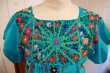 画像11: ターコイズブルー×カラフル花刺繍メキシカン半袖ロングドレス (11)