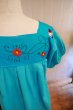 画像10: ターコイズブルー×カラフル花刺繍メキシカン半袖ロングドレス (10)