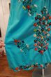 画像15: ターコイズブルー×カラフル花刺繍メキシカン半袖ロングドレス (15)