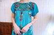 画像6: ターコイズブルー×カラフル花刺繍メキシカン半袖ロングドレス (6)