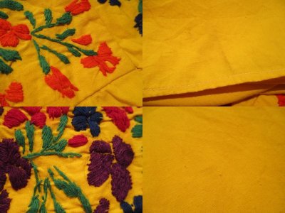 画像1: イエロー×カラフル花刺繍サンアントニーノメキシカン半袖ロングドレス