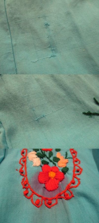画像2: ターコイズブルー×カラフル花刺繍メキシカン半袖ロングドレス