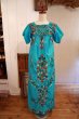 画像7: ターコイズブルー×カラフル花刺繍メキシカン半袖ロングドレス (7)