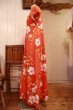 画像9: 60〜70年代オレンジ×ホワイトハワイアンプリントパフスリーブ半袖ロングドレス (9)