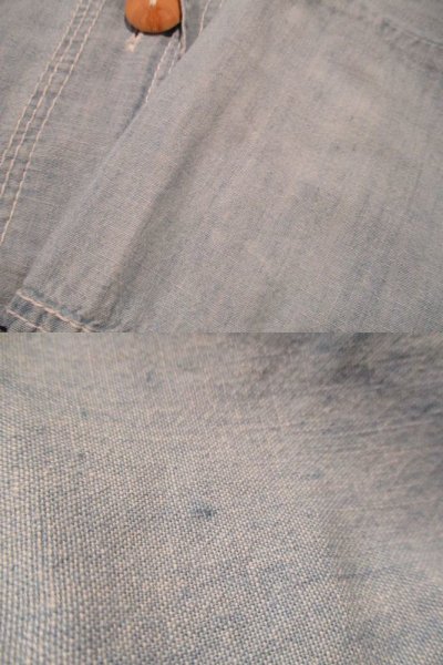 画像2: サックス×カラフル刺繍入りポケット付き半袖シャンブレーシャツ