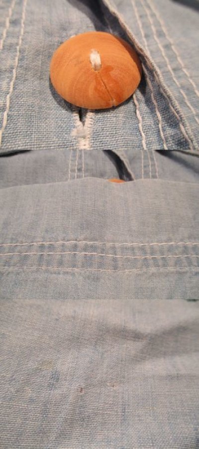 画像3: サックス×カラフル刺繍入りポケット付き半袖シャンブレーシャツ