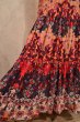 画像12: 70年代レッド×ネイビー×オレンジ花柄ラウンドネック半袖レーヨンティアードドレス (12)