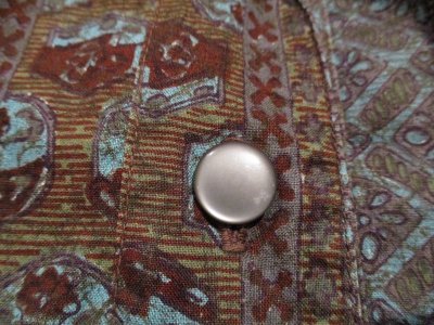 画像1: 50〜60年代サックスブルー×ブラウンストライプ＆花柄ポケット付き開襟五分袖ドレス