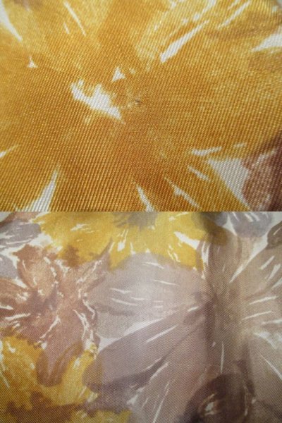 画像3: 50〜60年代ライトブラウン×イエロー×ホワイト花柄飾りボタン付き七分袖ドレス
