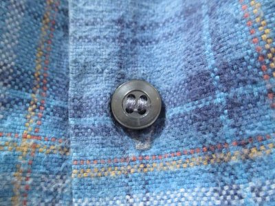 画像1: ブルー×イエローチェック胸ポケット付きハーフボタン長袖プルオーバーグランパシャツ