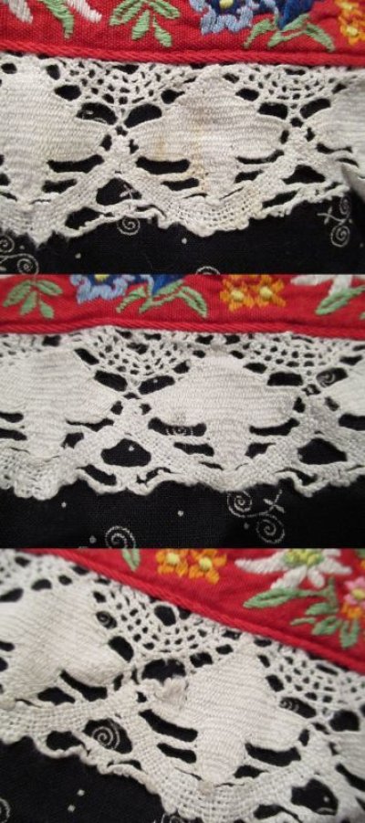 画像3: 70年代ブラック×レッド×カラフル小花柄クロシェット＆チロリアンテープ付きロングスカート