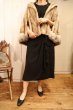 画像1: 50〜60年代ブラックお花レース切替クルーネック半袖ドレス (1)