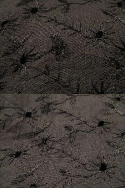 画像2: 50〜60年代ブラック花柄刺繍ポケット付きラウンドネック半袖ドレス