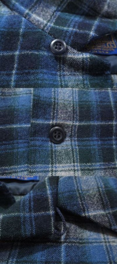 画像2: ”PENDLETON”ブルー×ホワイト×グリーン胸ポケット付き長袖ウールシャツ