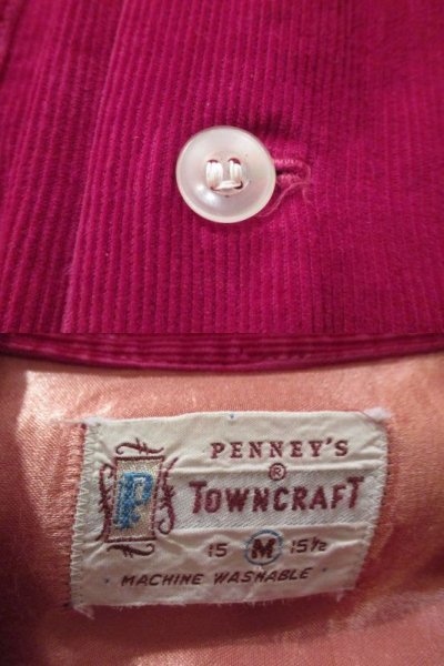 画像1: "PENNY'S"ワインレッドコーデュロイポケット付き長袖開襟シャツ