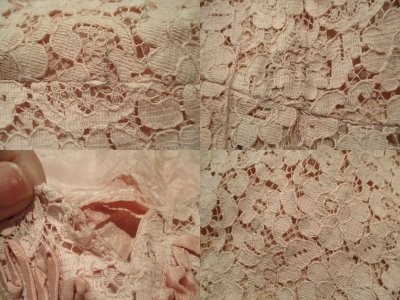 画像2: 50〜60年代ベージュピンク総レーススパンコール刺繍フレンチスリーブミドルドレス