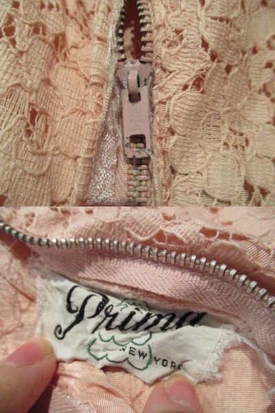 画像1: 50〜60年代ベージュピンク総レーススパンコール刺繍フレンチスリーブミドルドレス