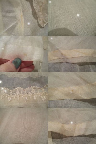 画像2: ”antique”生成りボタニカル刺繍スカラップスクエアネック半袖シースルードレス