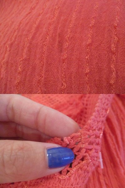 画像3: オレンジレッドかぎ編み切替Vネック五分袖ギリシャドレス