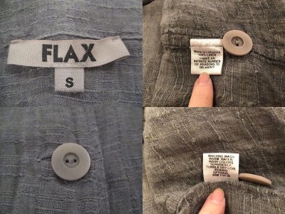 画像1: ”FLAX”ブルーグレー無地襟付き長袖リネンシャツ