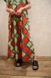 画像5: オレンジレッド×ライムグリーン×ネイビーなみなみ柄ラウンドネック半袖アフリカンバティックドレス (5)