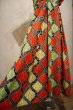 画像13: オレンジレッド×ライムグリーン×ネイビーなみなみ柄ラウンドネック半袖アフリカンバティックドレス (13)