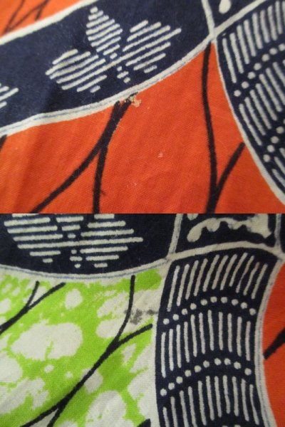 画像2: オレンジレッド×ライムグリーン×ネイビーなみなみ柄ラウンドネック半袖アフリカンバティックドレス
